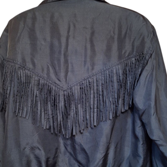 Vintage 90's 100% Silk Navy Blue Full Zip Fringed Jacket Ladies PS Old Money - Picture 3 of 4